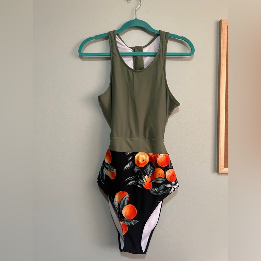 One Piece Racerback Bathing Suit Fruit Open Back